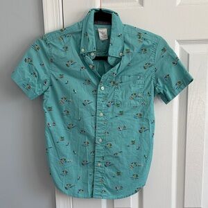 Crewcuts Boy's Aqua Short Sleeve Button Front Shirt with Sailboat Print Size 10